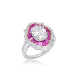 Cushion Diamond Ring with Ruby Baguette