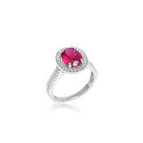 Red Stone Oval Halo Ring