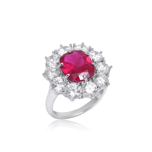 Classic Ruby Halo Cocktail Ring in 925 Sterling Silver