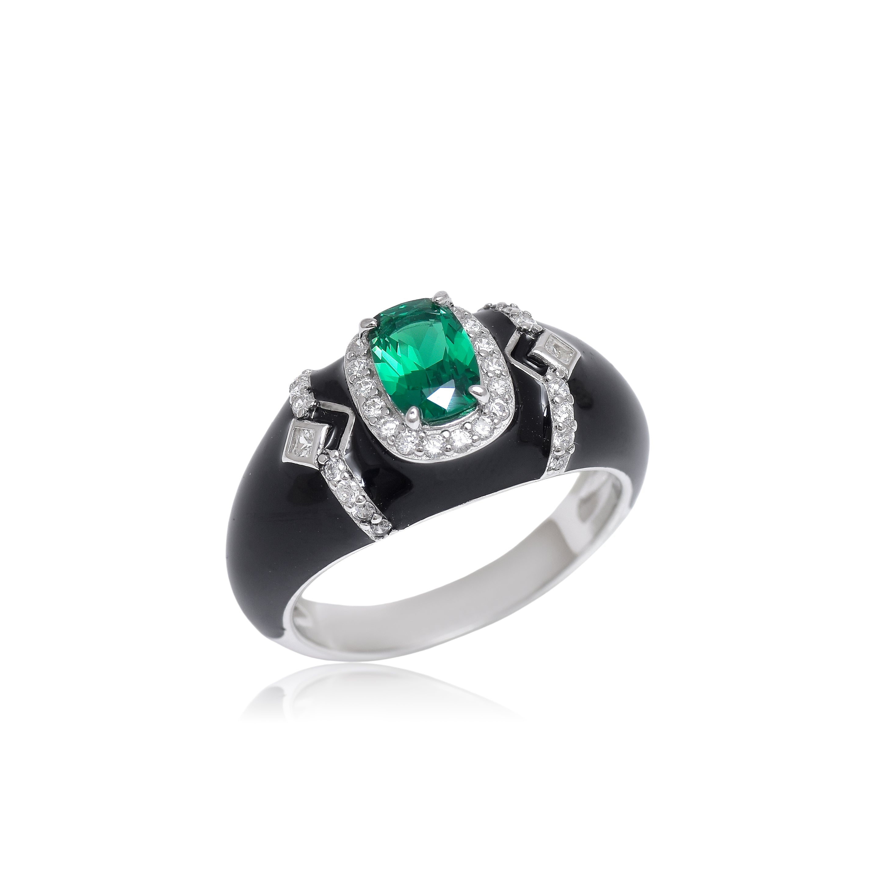 Emerald Diamond Cocktail Ring with Enamel