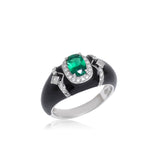 Emerald Diamond Cocktail Ring with Enamel