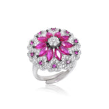 Ruby Diamond Floral Cluster Ring