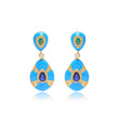 Turquoise and Sapphire Teardrop Statement Earrings in Gold Finish