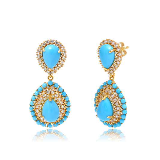 Turquoise Teardrop Pavé Statement Earrings