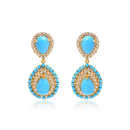 Turquoise Teardrop Pavé Statement Earrings