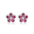 Elegant Ruby Flower Earrings in Sterling Silver