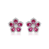 Elegant Ruby Flower Earrings in Sterling Silver