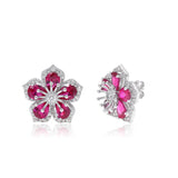 Elegant Ruby Flower Earrings in Sterling Silver