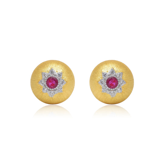 Ruby and Diamond  Star Stud Earrings