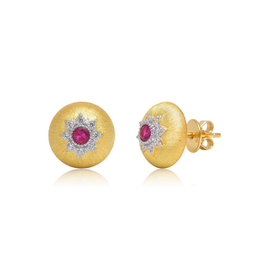 Ruby and Diamond  Star Stud Earrings