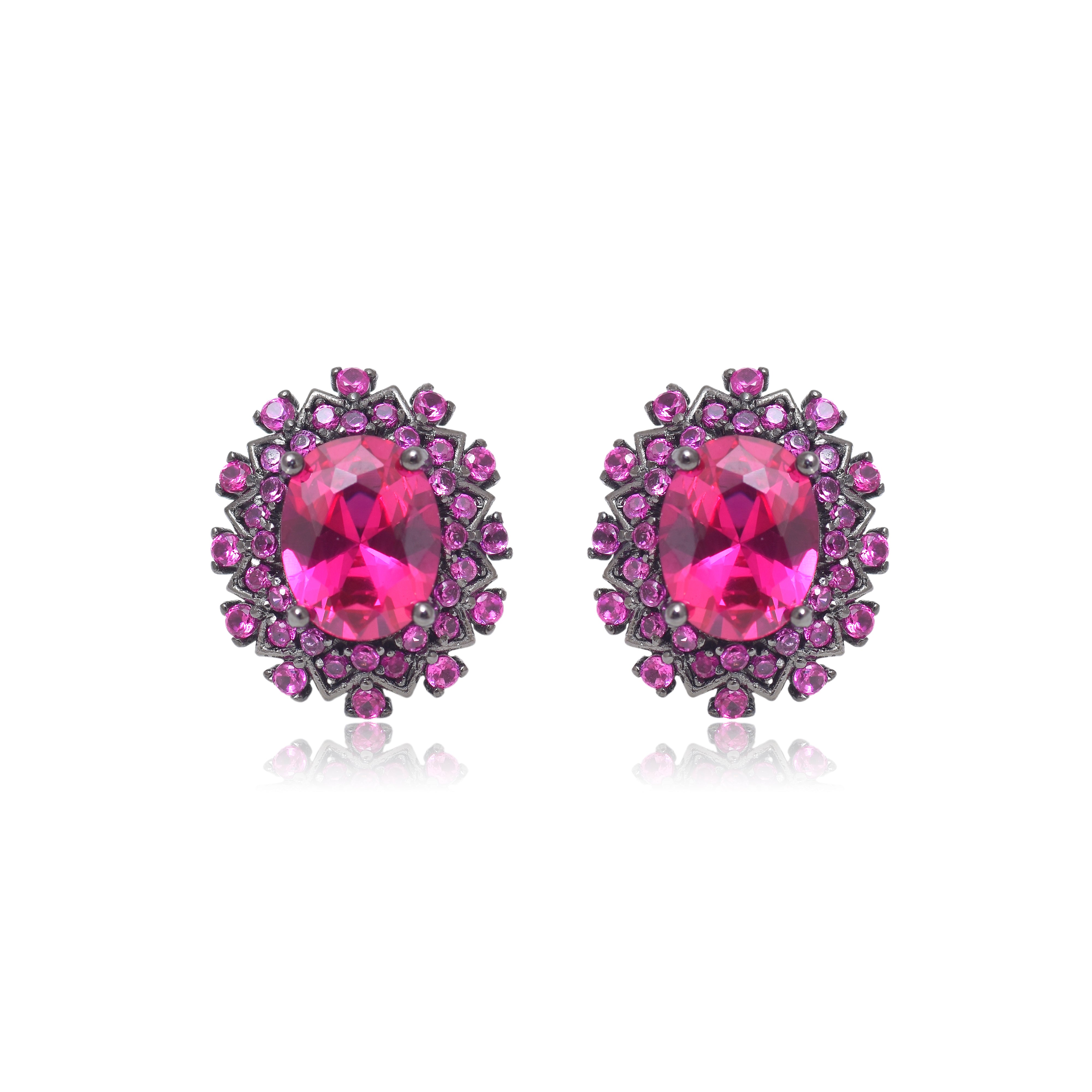 Pink Oval Cluster Halo Earrings 