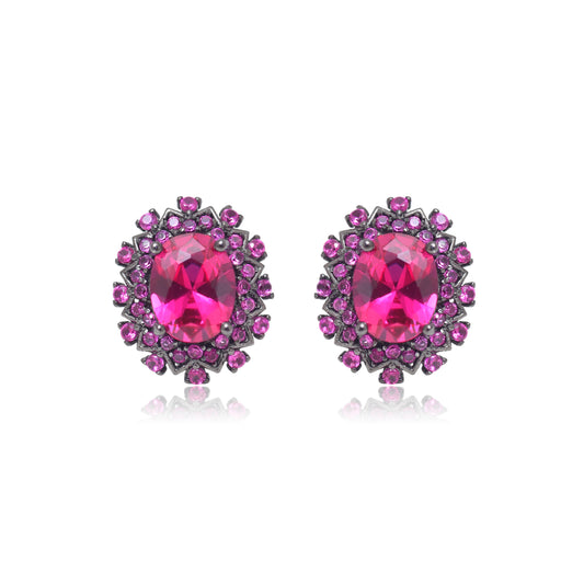 Pink Oval Cluster Halo Earrings 