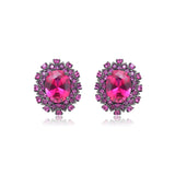 Pink Oval Cluster Halo Earrings 