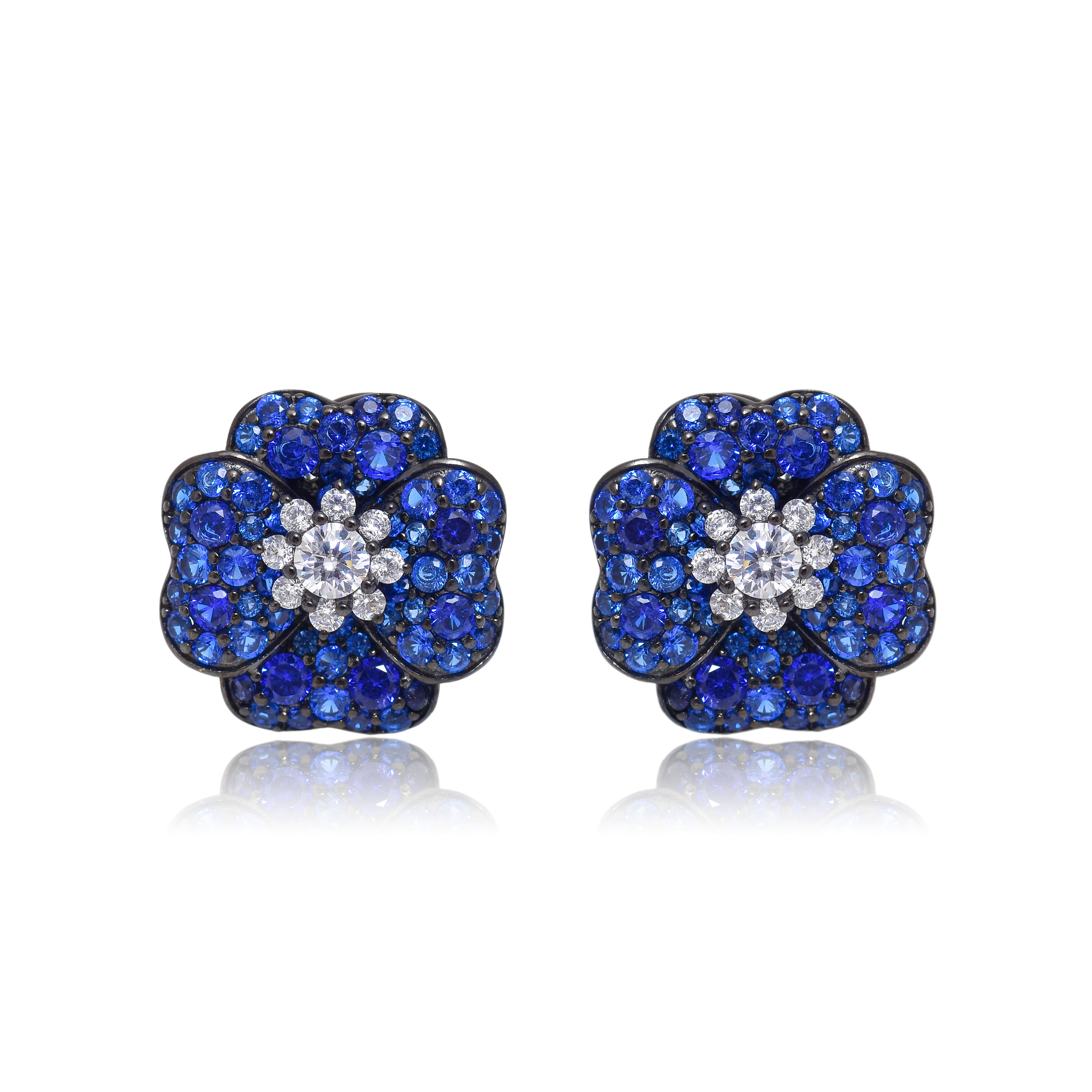 Blue Floral Cluster Stud Earrings