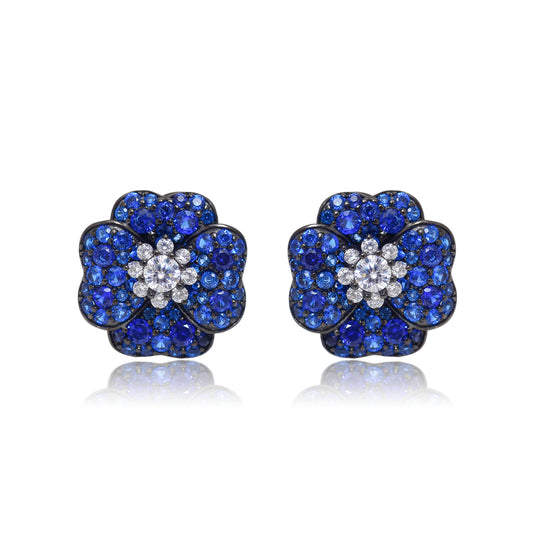 Blue Floral Cluster Stud Earrings