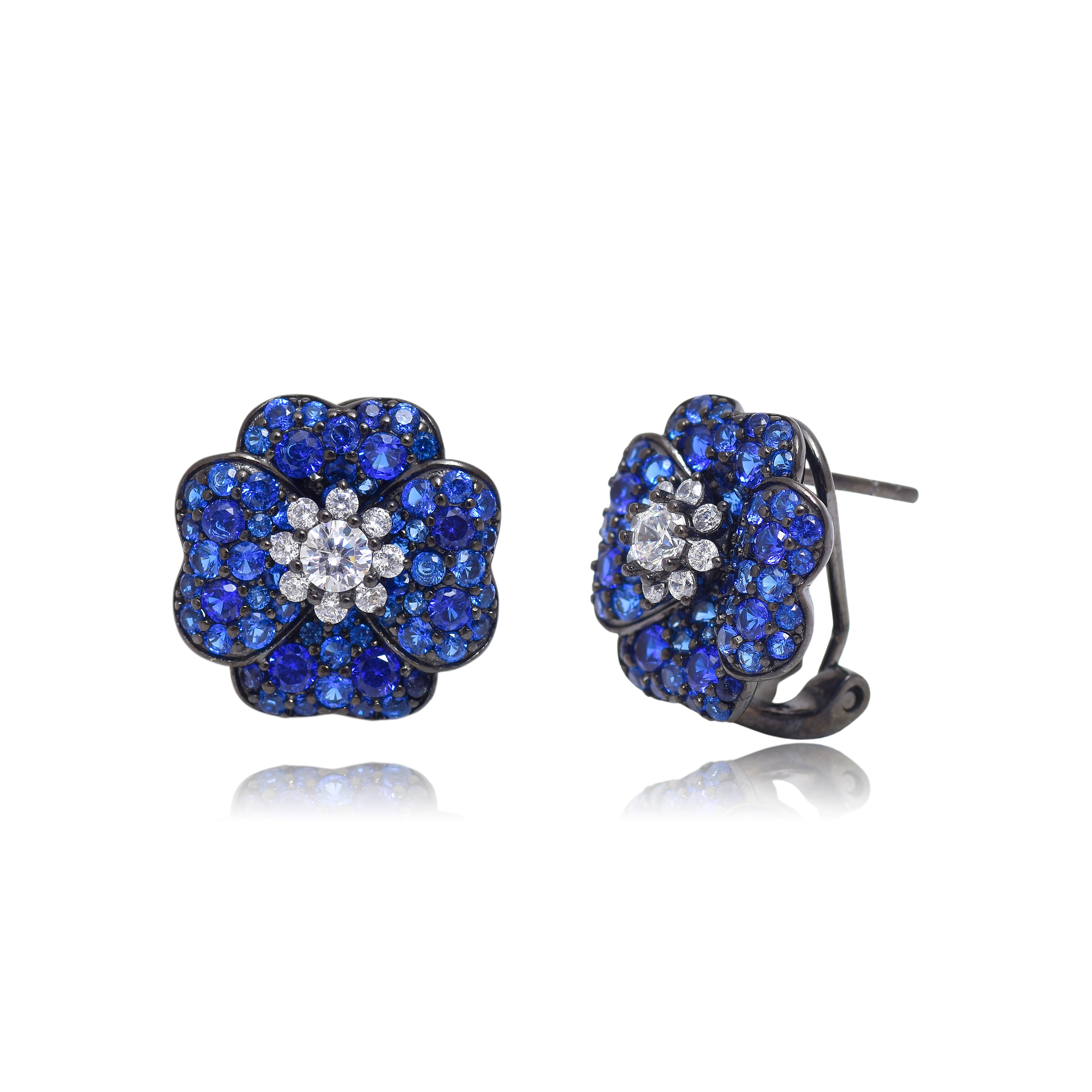 Blue Floral Cluster Stud Earrings