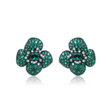 Green Floral Pavé Stud Earrings