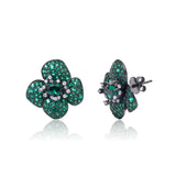Green Floral Pavé Stud Earrings