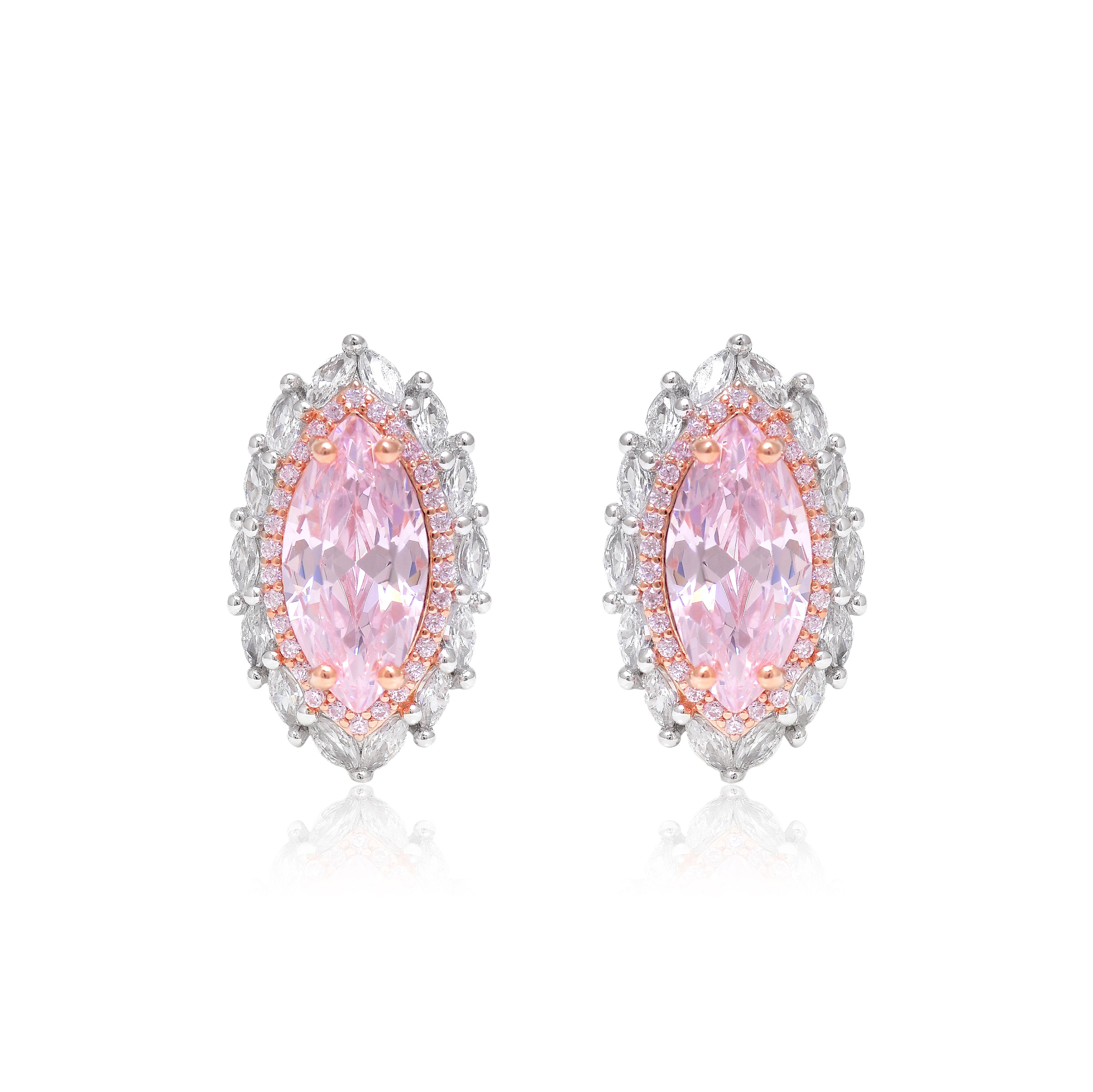 Pink Marquise Halo Stud Earrings