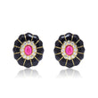 Vintage Black Enamel Flower Statement Earrings