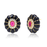 Vintage Black Enamel Flower Statement Earrings