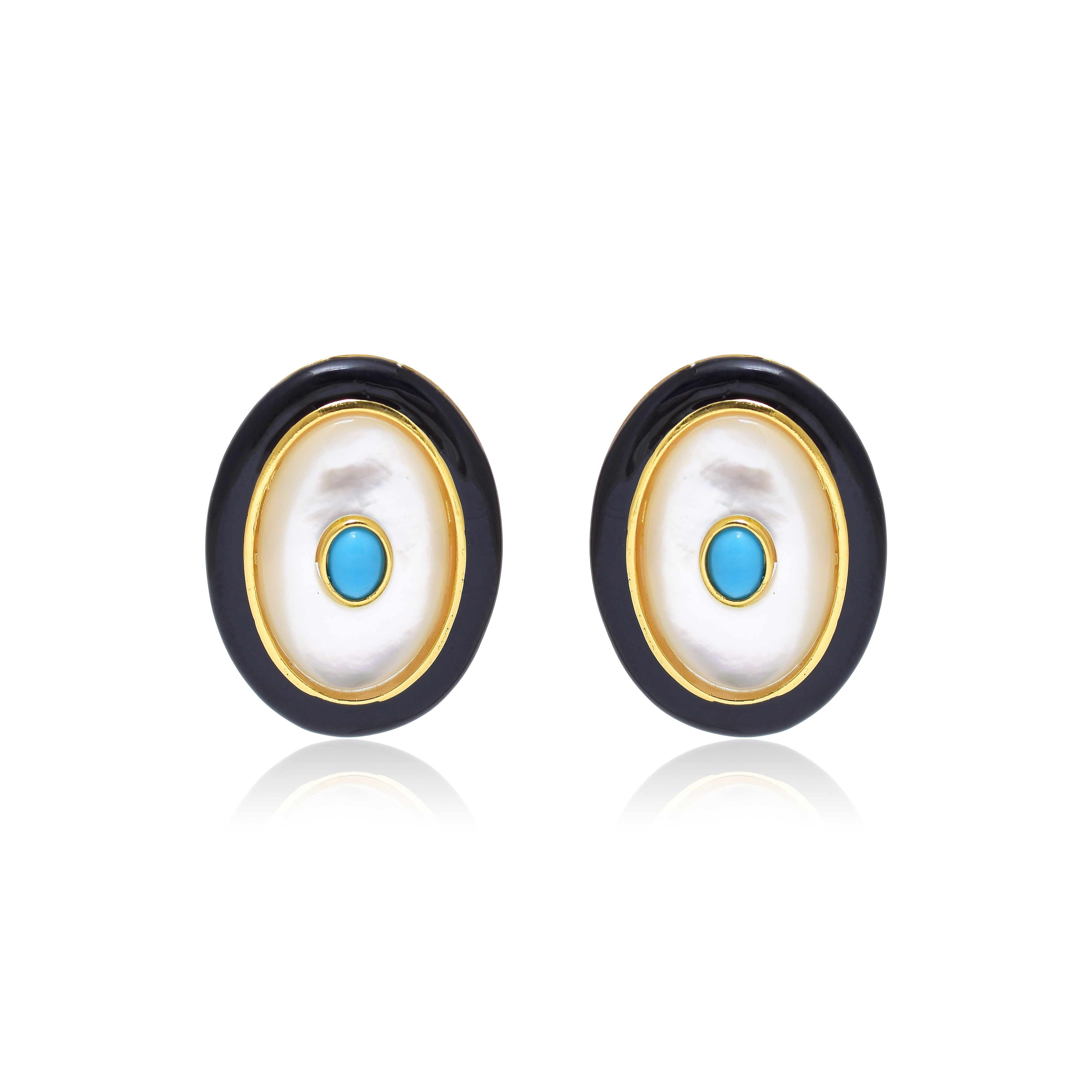 Black Enamel Mother of Pearl Turquoise Earrings