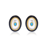 Black Enamel Mother of Pearl Turquoise Earrings