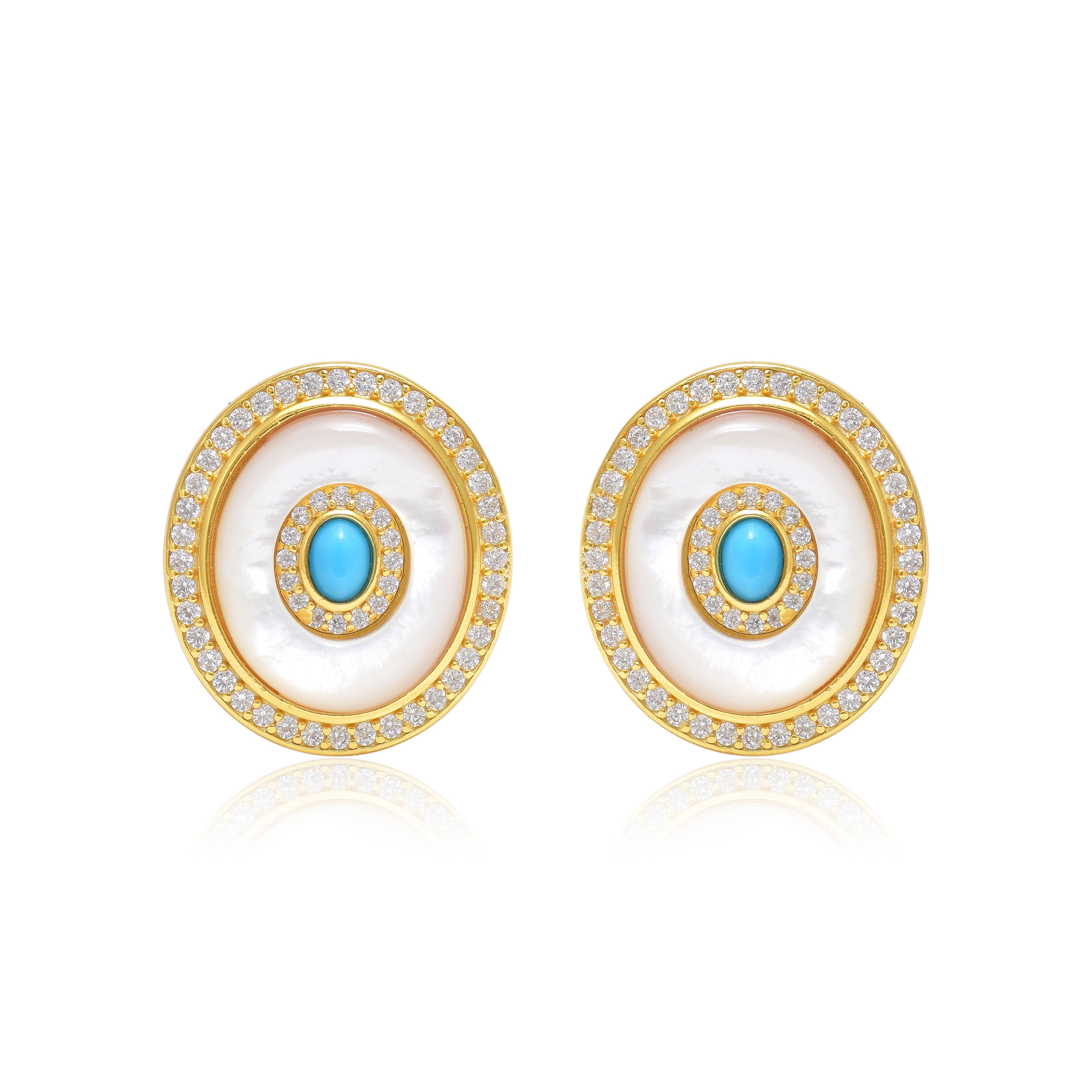Turquoise & Mother of Pearl Halo Stud Earrings
