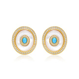 Turquoise & Mother of Pearl Halo Stud Earrings