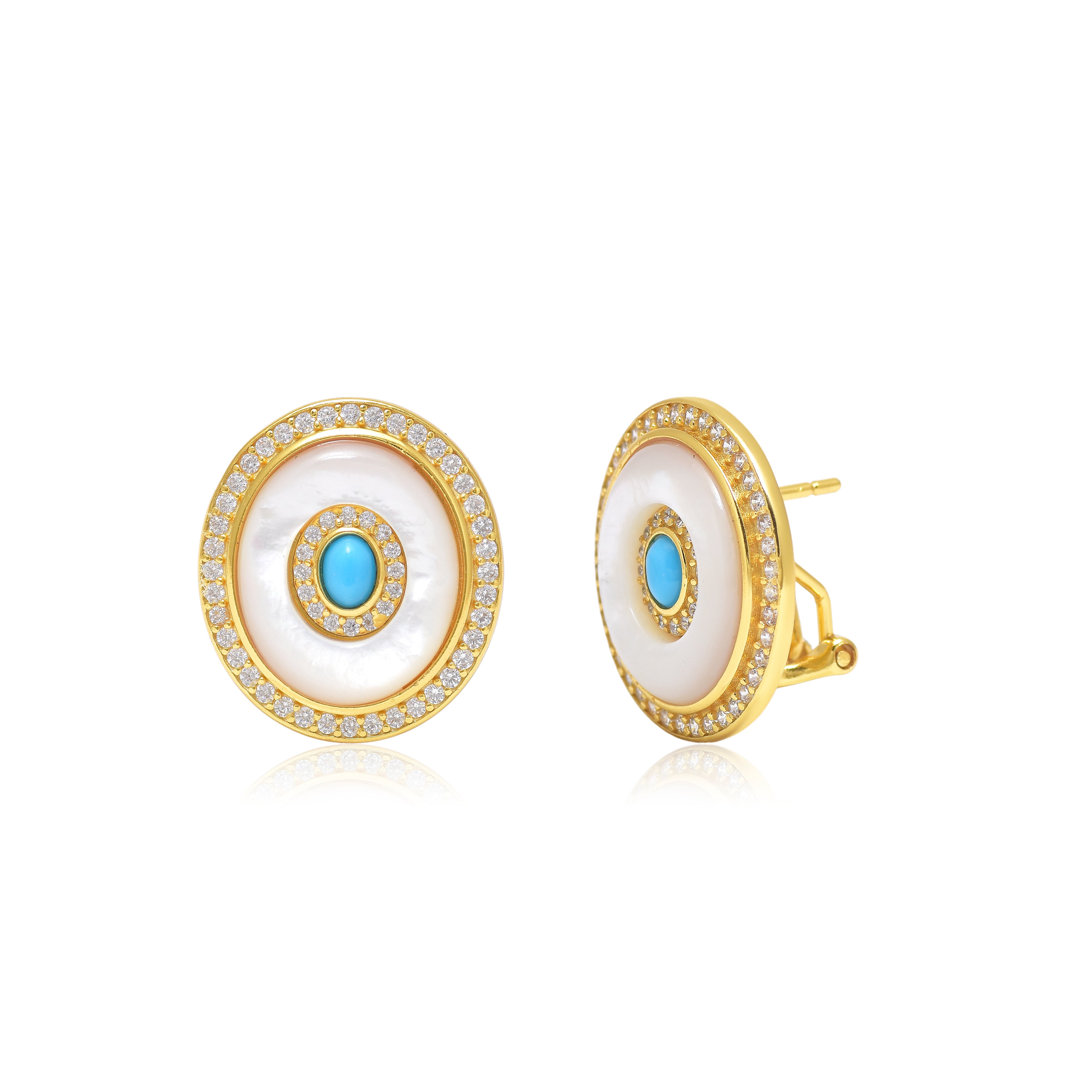 Turquoise & Mother of Pearl Halo Stud Earrings