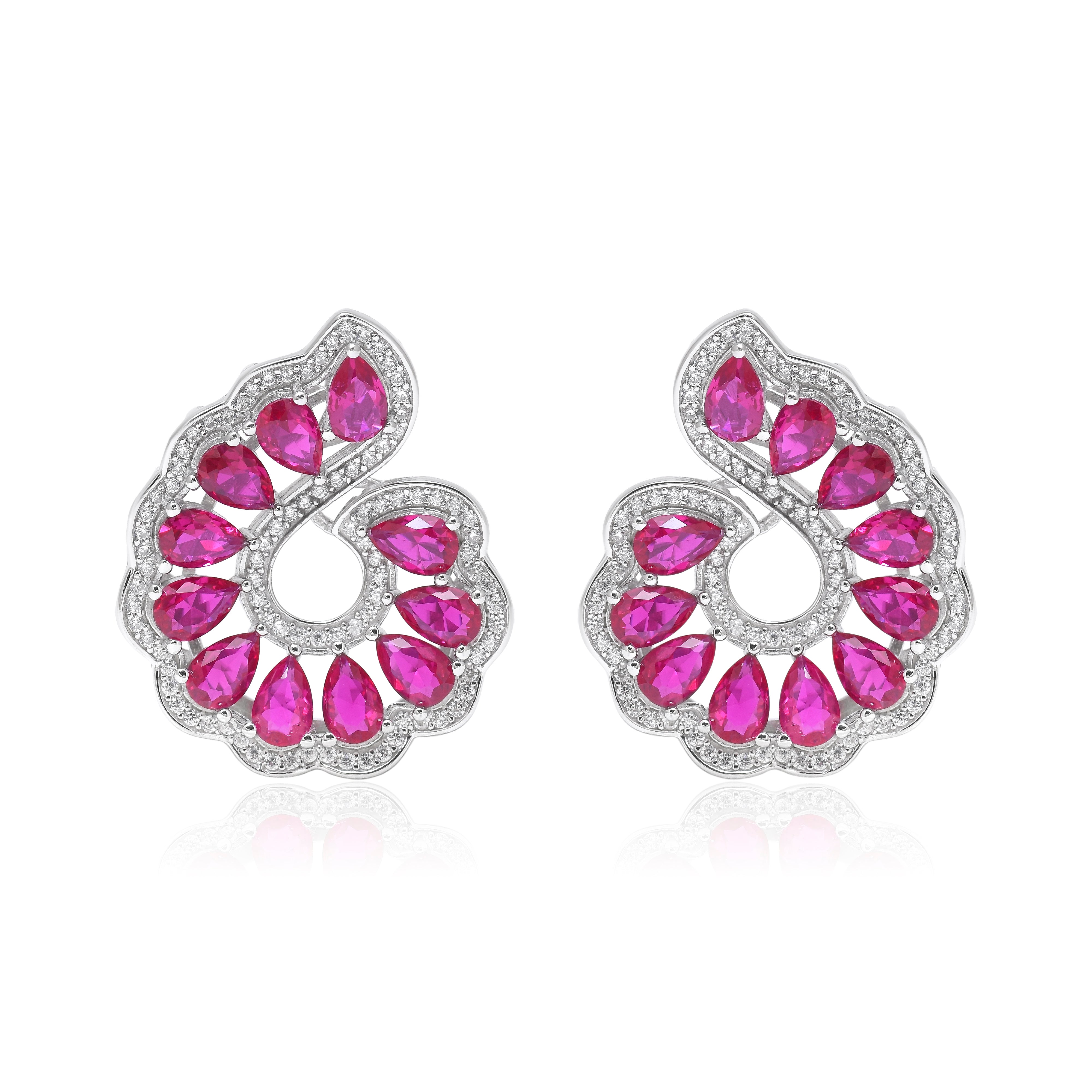 Pink Gemstone Flower Statement Earrings