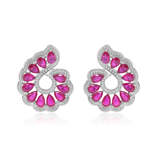 Pink Gemstone Flower Statement Earrings