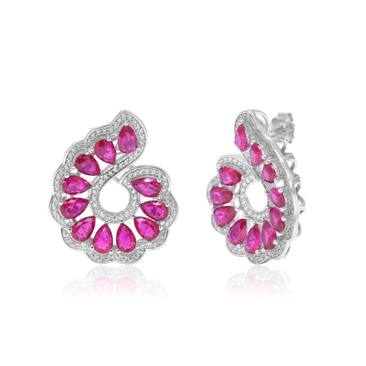 Pink Gemstone Flower Statement Earrings