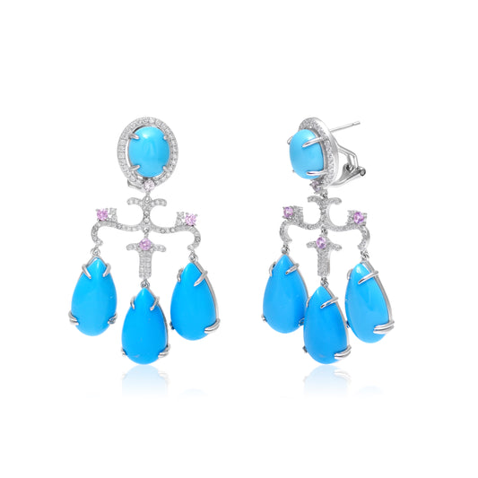 Turquoise Teardrop Chandelier Statement Earrings