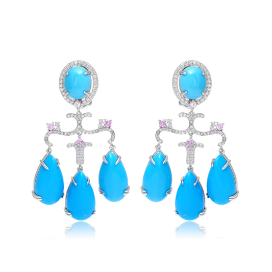 Turquoise Teardrop Chandelier Statement Earrings