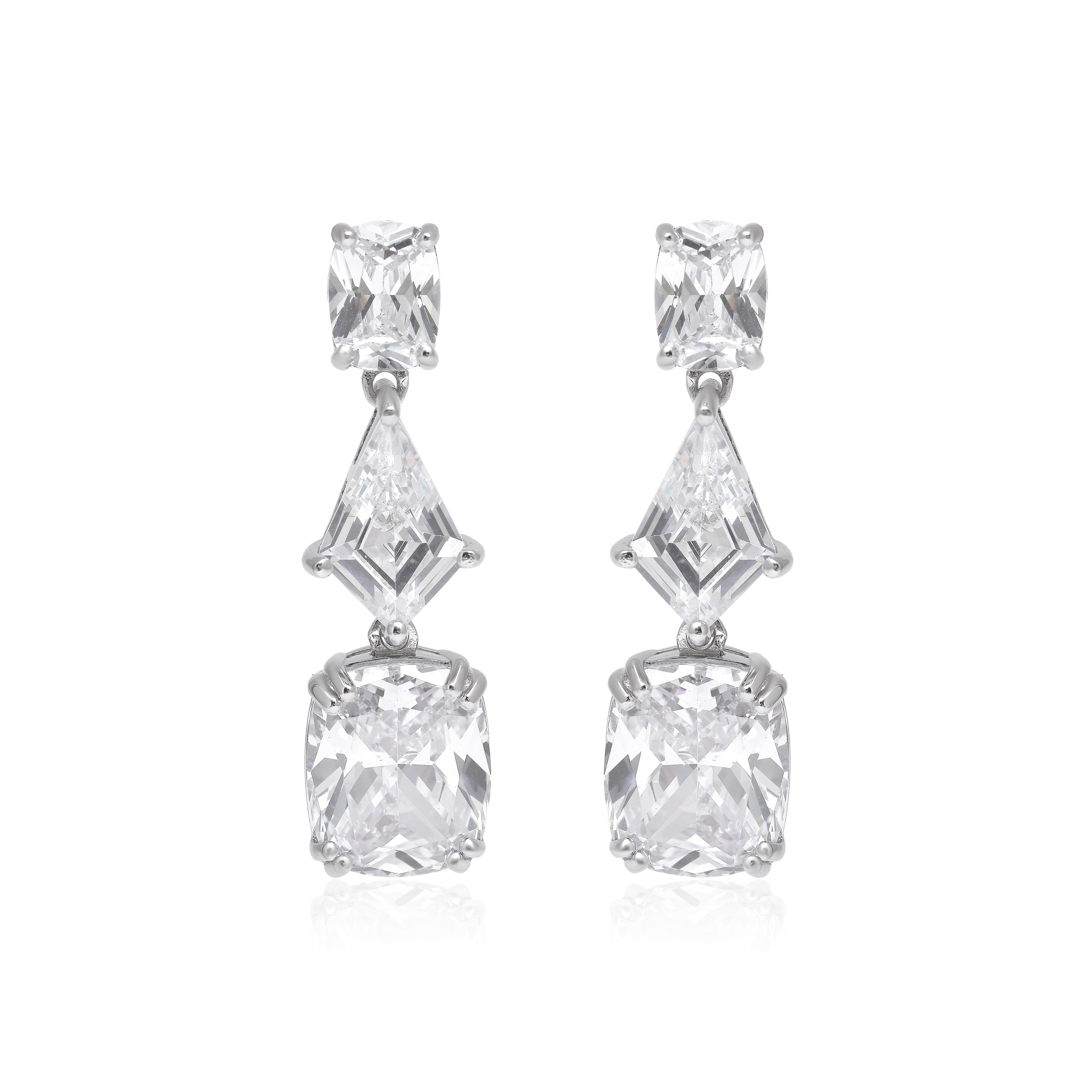 Cushion and Trillion Cut Drop Earrings in 925 Sterling Silver
