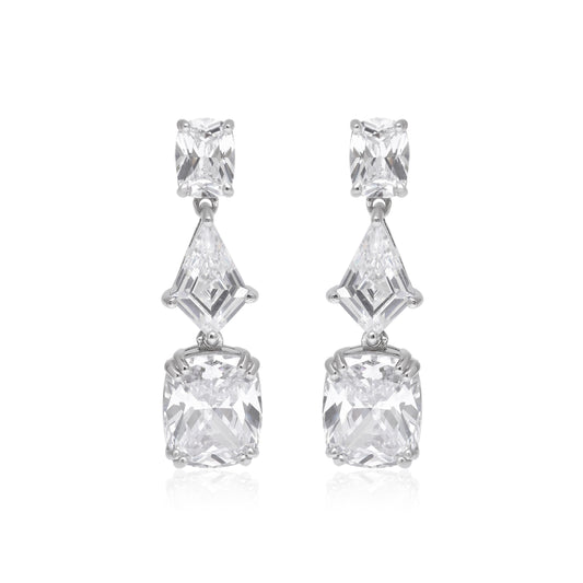 Cushion and Trillion Cut Drop Earrings in 925 Sterling Silver