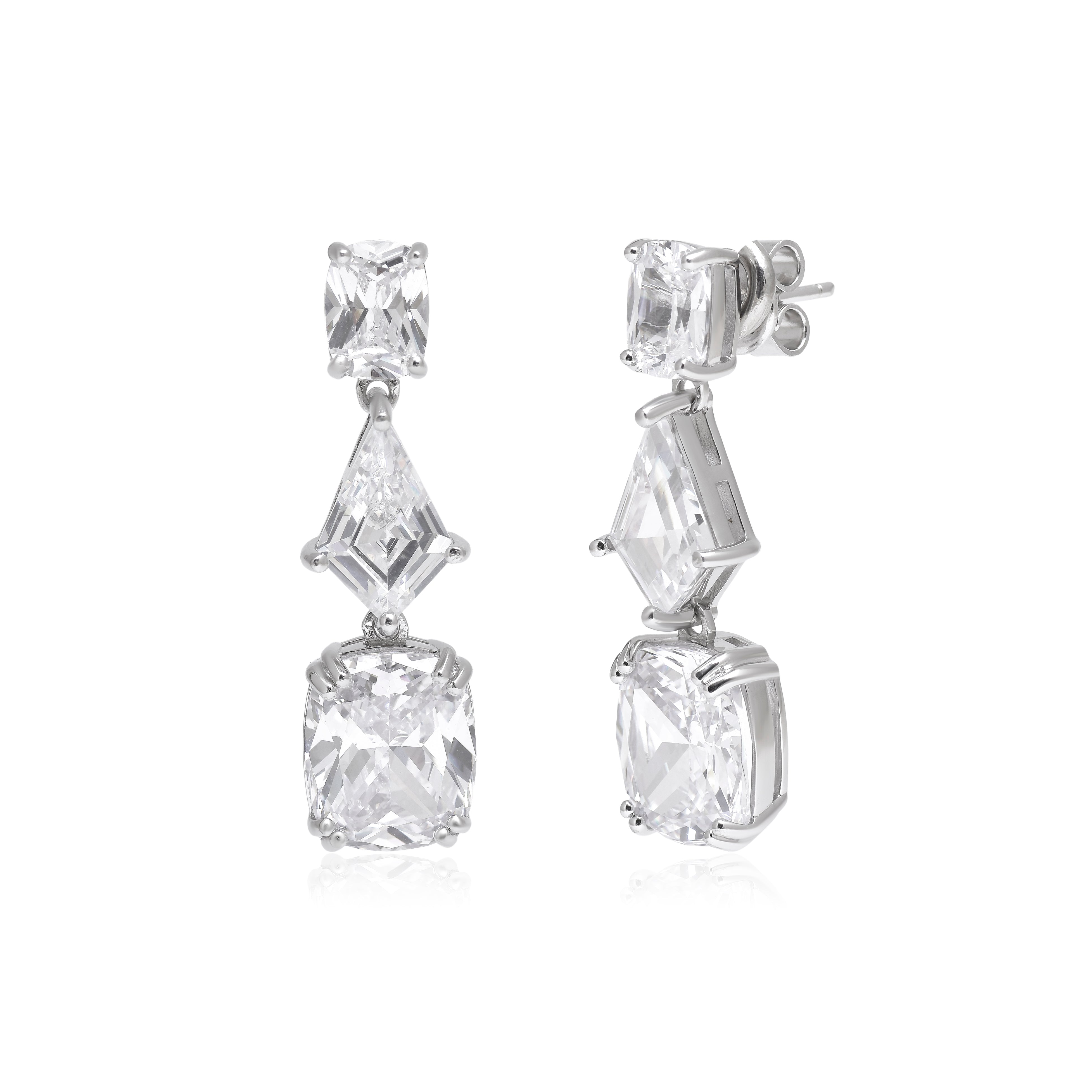 Cushion and Trillion Cut Drop Earrings in 925 Sterling Silver