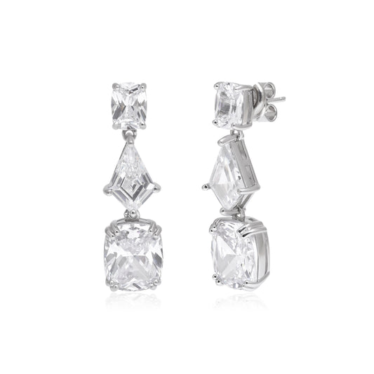 Cushion and Trillion Cut Drop Earrings in 925 Sterling Silver