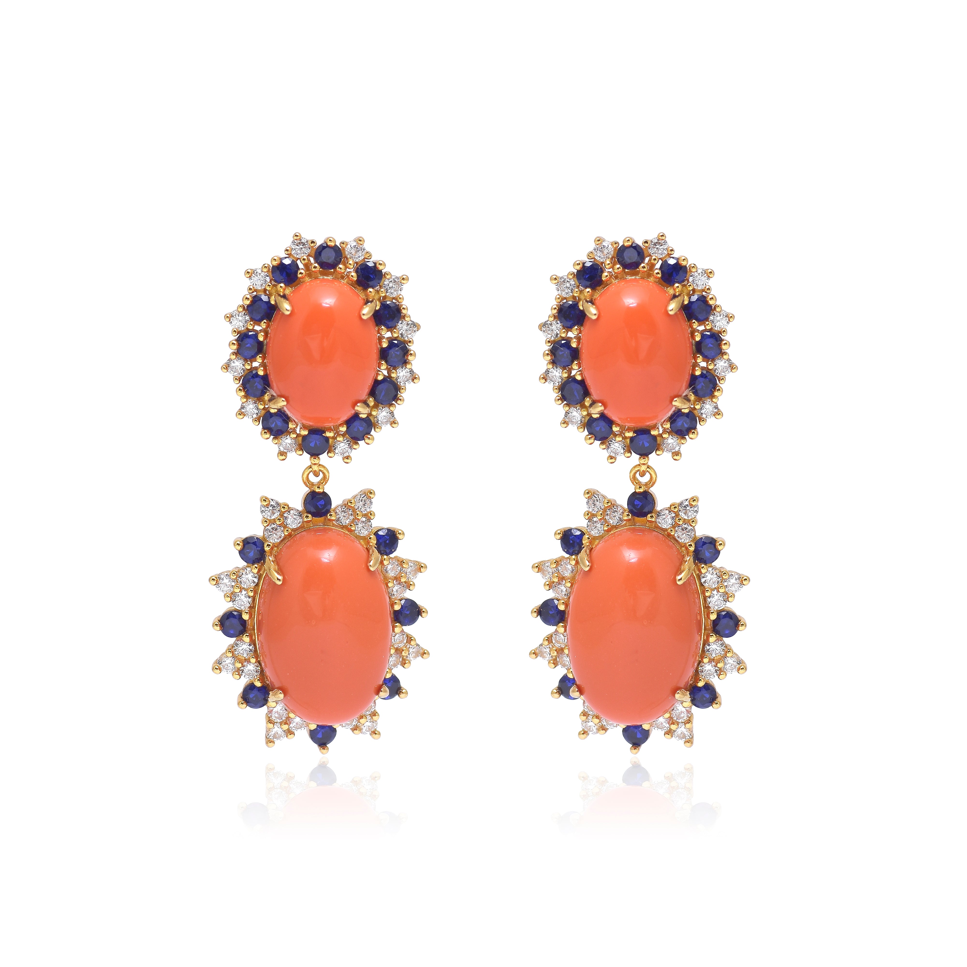 Coral Halo Drop Gemstone Earrings