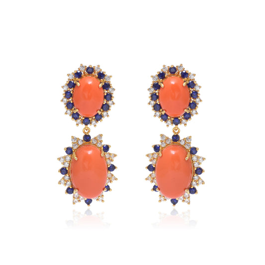 Coral Halo Drop Gemstone Earrings
