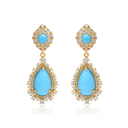 Turquoise Cabochon Drop Statement Earrings