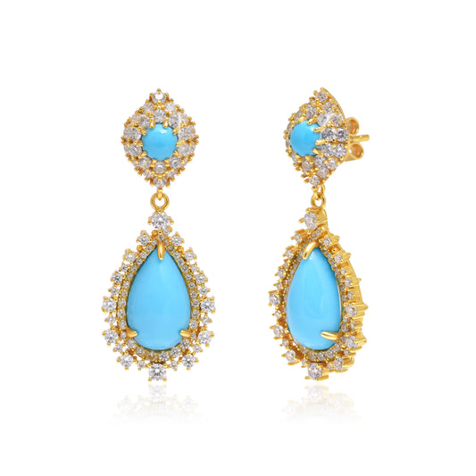 Turquoise Cabochon Drop Statement Earrings