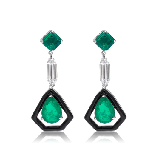 Emerald Teardrop Geometric Drop Earrings
