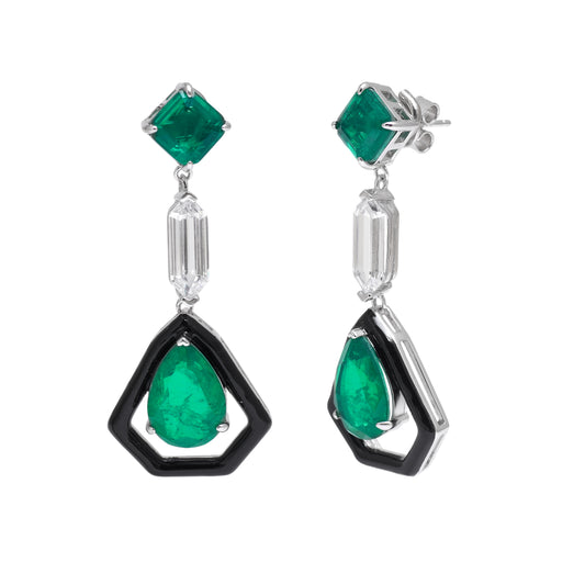 Emerald Teardrop Geometric Drop Earrings