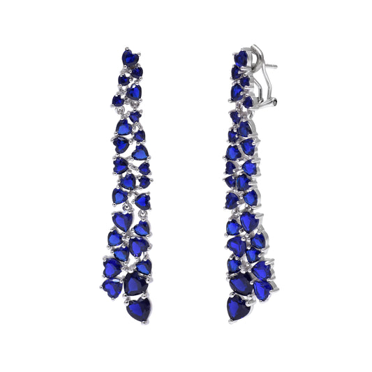 Blue Sapphire Heart Cluster Drop Earrings