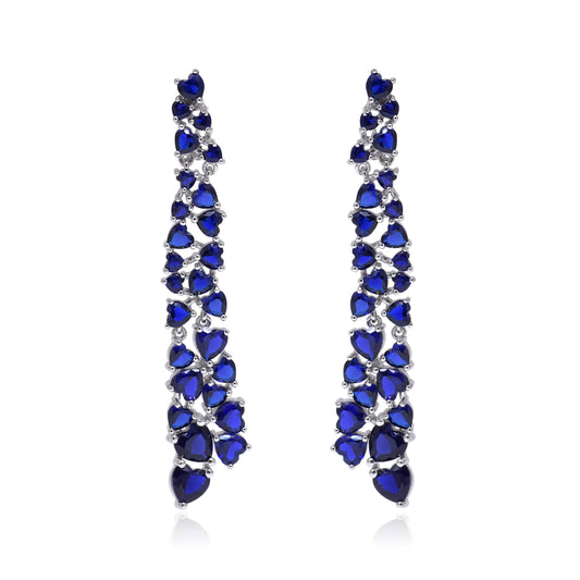 Blue Sapphire Heart Cluster Drop Earrings