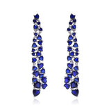 Blue Sapphire Heart Cluster Drop Earrings