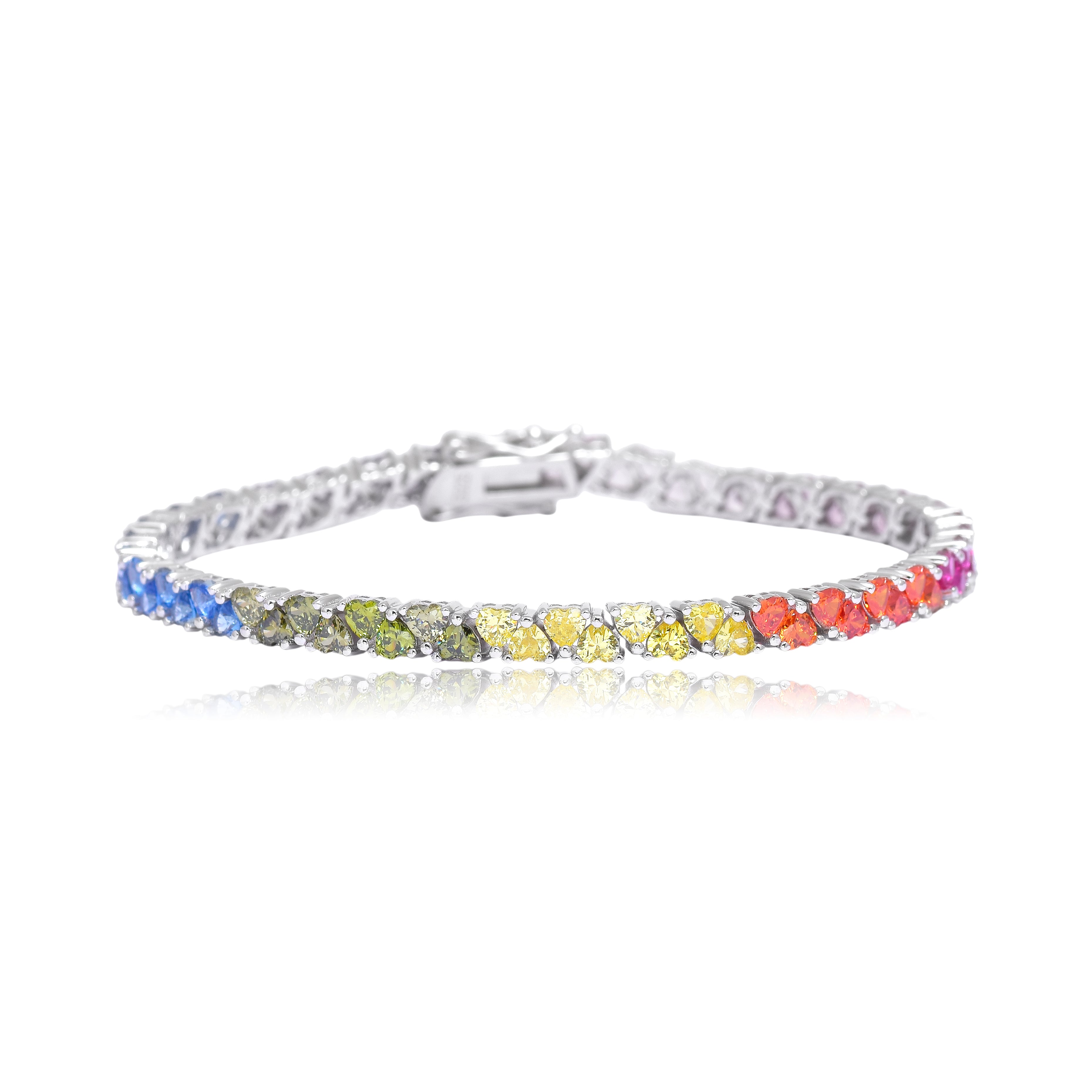 Multicoloured Heart Stone Tennis Bracelet
