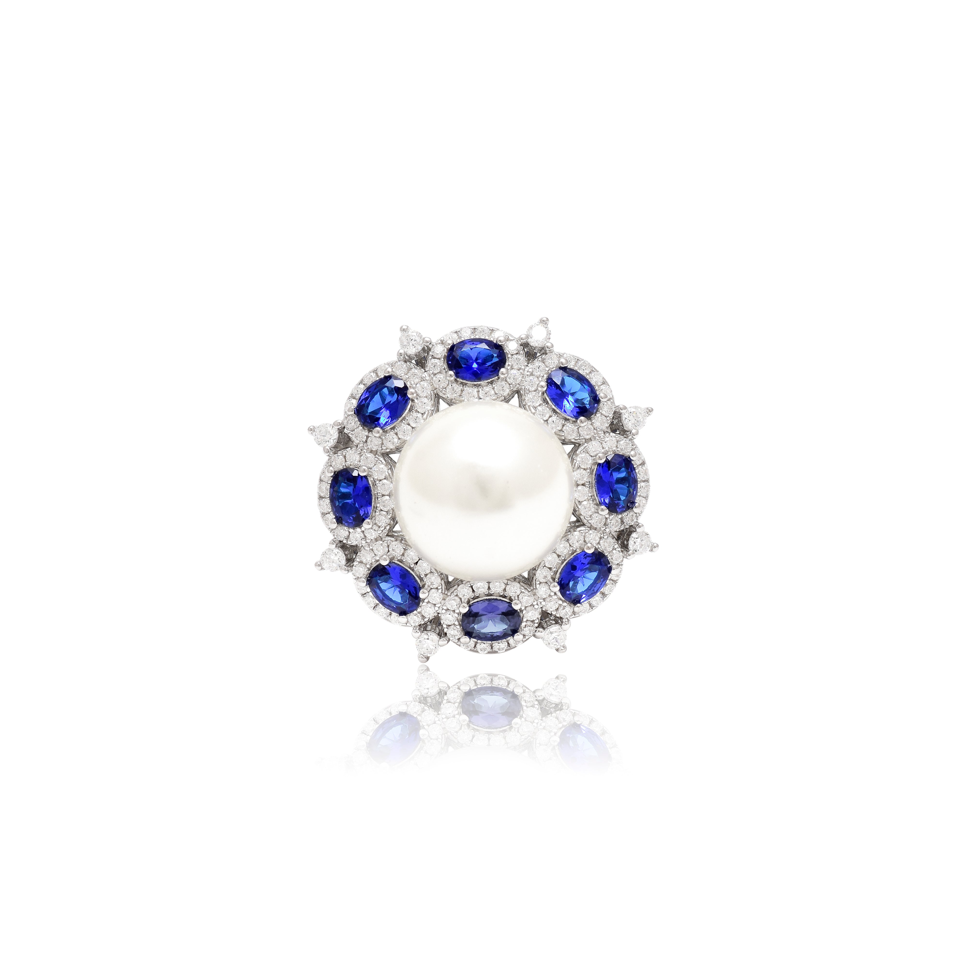Vintage Pearl Sapphire Cocktail Ring in Sterling Silver